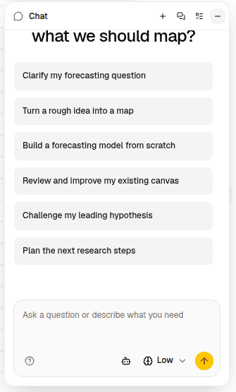 The assistant panel on a new project, offering starting points above the message box