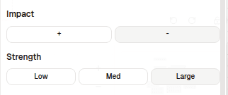 The Impact and Strength controls in the inspector, set to negative and large
